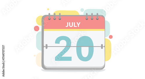 Charming pastel calendar depiction displaying the date of July 20th, perfect for reminders and special events using a stylish design