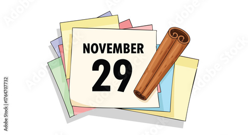 Festive November Calendar Page with Cinnamon Stick Detailing Holiday Preparations and Anticipation Reminding  About Seasonal Celebrations Marking