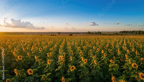 Aerial view of a sunflower and corn farm captured by drone