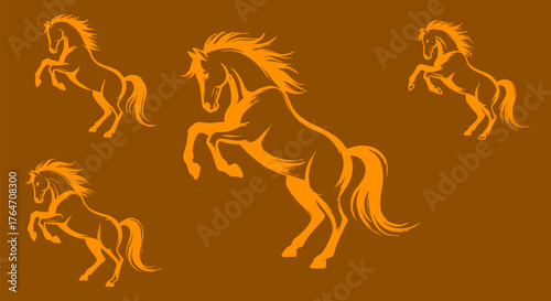 Wild horses prancing and rearing in a dynamic equestrian display of freedom art