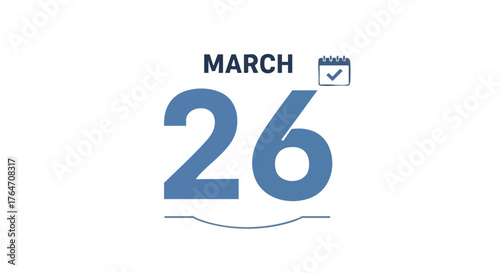 March 26th Calendar Icon Representing a Significant Date with a Marked Achievement or Event in Serene Blue Tones