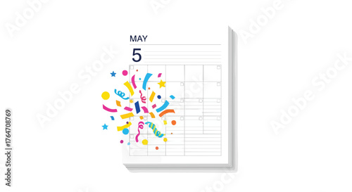 Festive Cinco de Mayo Calendar Page with Confetti Showcasing Celebration and Joy