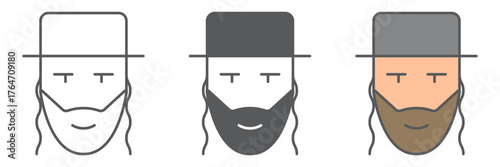 Rabbi icon, israel and person, jewish man sign, vector graphics, a linear pattern on a white background. editable stroke