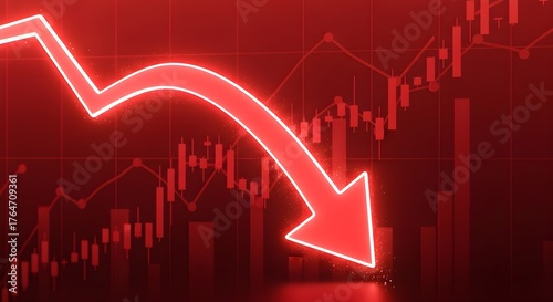 Red downward arrow showing stock market crash and financial decline