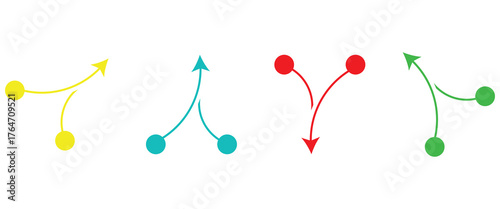Four Different Colored Y Split Arrows Indicating Divergence and Option Selection, Infographic Elements