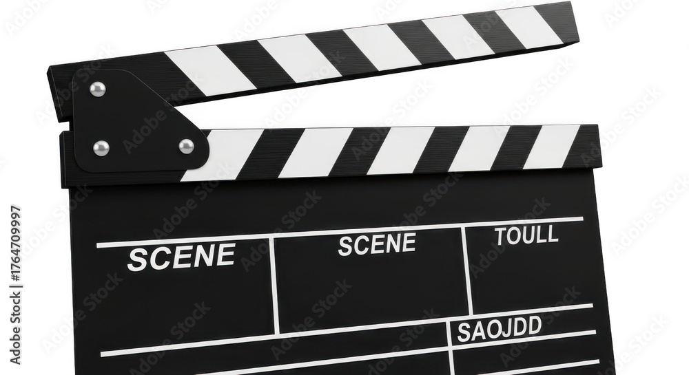 Obraz premium Classic hollywood movie production clapperboard ready for filming action and scene details recording isolated on transparent background