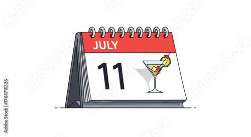 Whimsical Reminder: July 11th Marked by Celebratory Cocktail within a Desk Calendar Cartoon