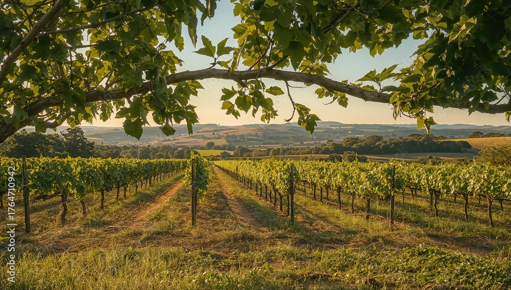 Obraz premium Scenic landscape featuring greenery and farming near a home