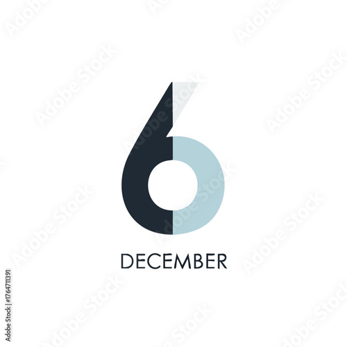 Stylized December 6th Graphic: Minimalist Design with Geometric Number and Month Representation