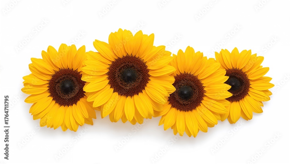 Fototapeta premium Bright yellow sunflowers against a plain white background