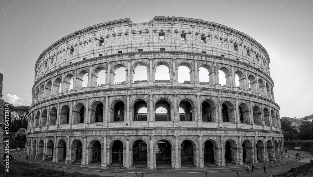 Fototapeta premium Black and white depiction of an ancient amphitheater