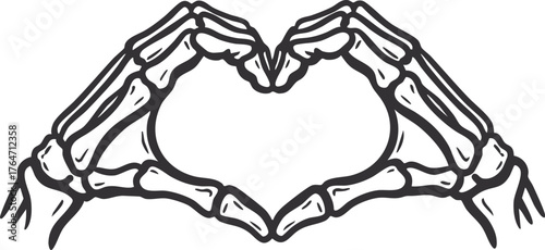 two skeleton hands forming a heart shape with fingers

