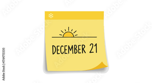 Sticky Note Depicting December 21st, Symbolizing Winter Solstice and Approaching Festive Holiday Season