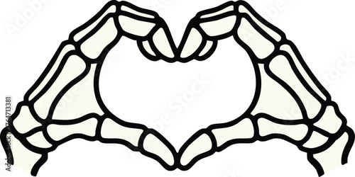two skeleton hands forming a heart shape with fingers

