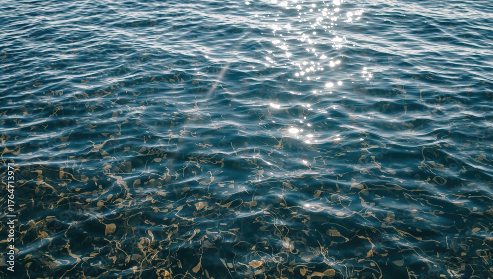 Obraz premium Ripples and reflections on a shallow water surface of a lake