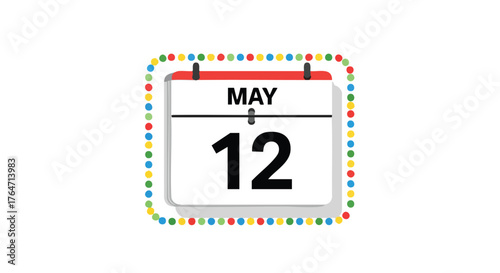 Festive May 12th Calendar Page with Cheerful Polka Dot Border and Clear Date Display