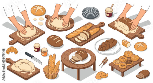 Flat style baking variety with bread and pastry making process