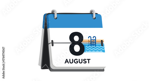 August 8th Calendar with Swimming Pool Icon, Inviting Symbol of Summer Relaxation and Recreation Time, Summer Fun and Leisure Planning 78