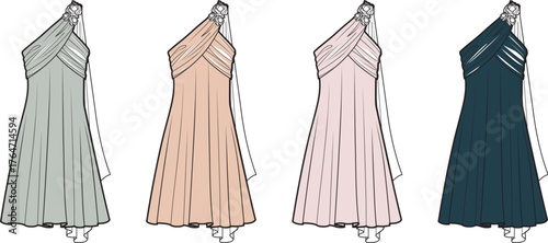 Elegant One-Shoulder Dress Variations A Stylish Collection of Dresses in Various Colors