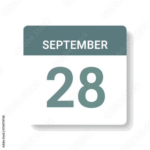 Simple graphic calendar icon displaying september 28th with muted teal tones reminder date appointment deadline specific