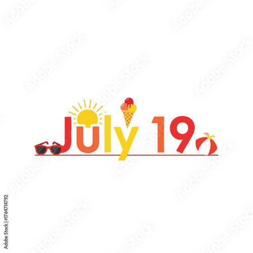 Celebrating summer warmth with bright colors and playful icons representing July 19th