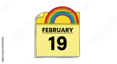 February 19th calendar reminder with a rainbow element signifying an important celebratory day or noteworthy event on the date