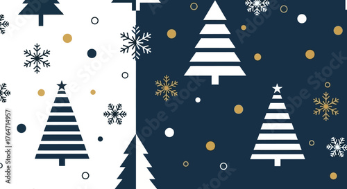Festive Holiday Pattern with Christmas Trees and Snowflakes