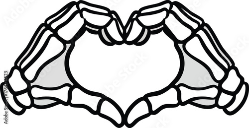 two skeleton hands forming a heart shape with fingers

