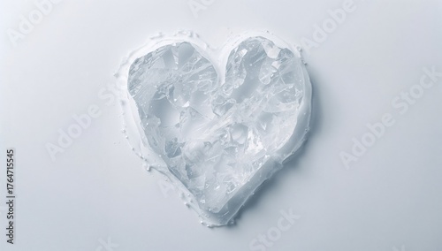 Clear heart shaped from melting ice on a white surface