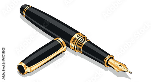 Elegant fountain pen with golden trim on white background