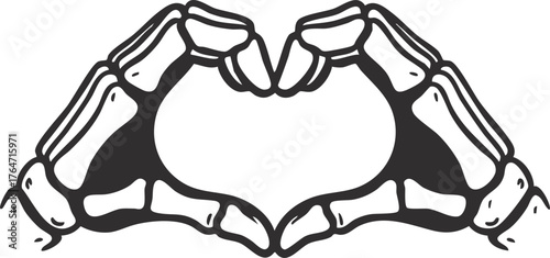 two skeleton hands forming a heart shape with fingers

