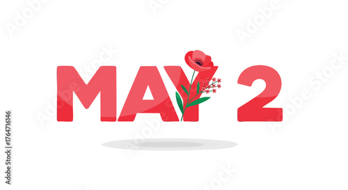 Floral May 2nd vector design representing a specific date for event planning or marketing campaigns isolated on white background