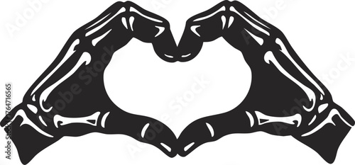 two skeleton hands forming a heart shape with fingers

