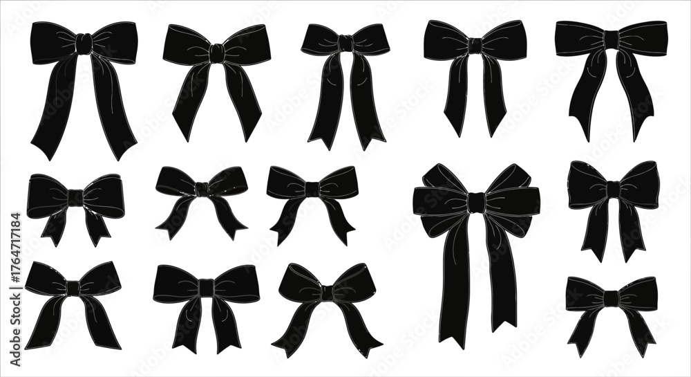 Tableau sur toile Elegant Black Bow Collection Decorative Knots and Ribbons Illustration
