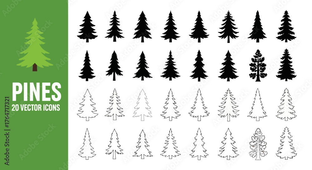 Obraz premium Collection of Pine Tree Vector Icons for Nature and Design Projects