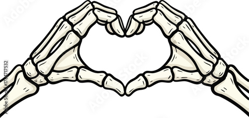 two skeleton hands forming a heart shape with fingers

