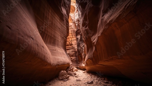 Narrow slot canyon formed by steep sandstone cliffs perfect for canyoneering adventures