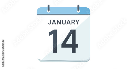 January Fourteenth Flat Vector Calendar Icon Marking a Significant Date Reminder for Schedule Planning