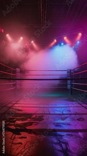 Wallpaper Mural A boxing ring illuminated by red and blue lights, perfect for sports or action-related concepts Torontodigital.ca
