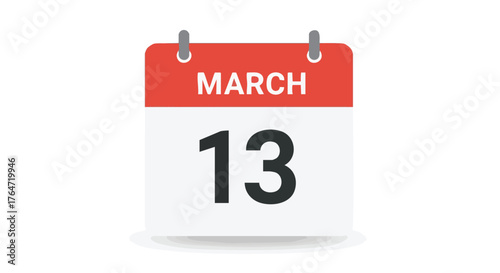 Vector Graphic Calendar Illustrating March 13th for Schedules and Important Dates Reminder Calendar Event Date Reminder