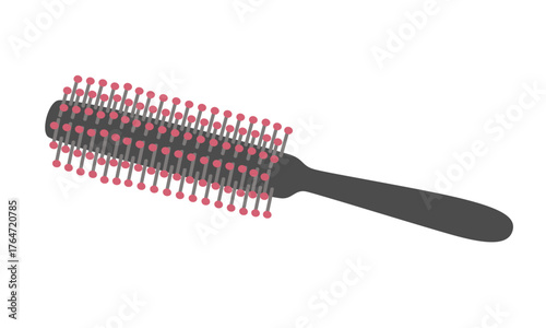 Cartoon round comb or round hairbrush vector. Hair brush clipart. Hair caring instrument. Bathroom accesorries in flat design isolated on white background.