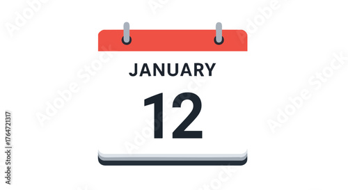 Stylized calendar icon displaying January 12th, ideal for event planning and reminders with clear, modern design, easy to understand and visually