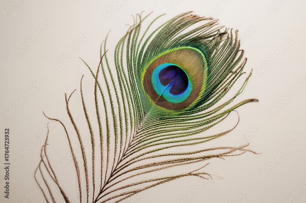 Fototapeta premium Gorgeous peacock plume with area for writing
