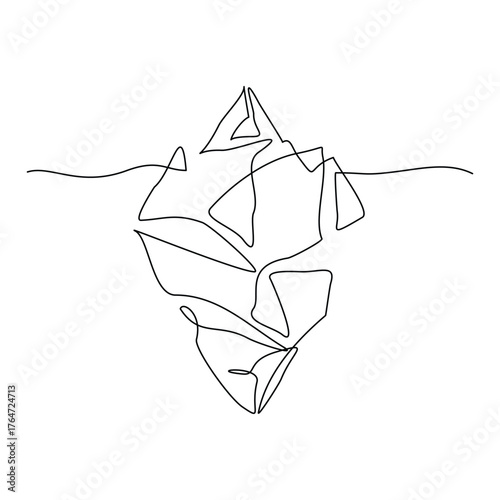 Continuous line drawing of floating iceberg ice mountain editable stroke sketch vector illustration