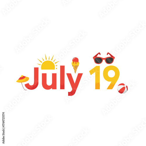 Celebrating July 19th with Summer Icons and Vibrant Colors for a Festive Atmosphere or Holiday Celebration