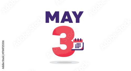 Illustrative design showcasing a specific date, May 3rd, with a graphical calendar and bold typography on a clean backdrop