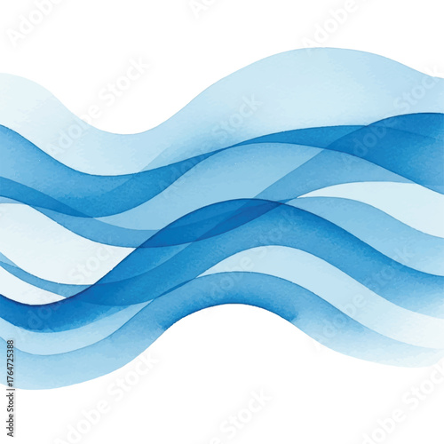 Abstract blue wave design with smooth, flowing lines on a white background, creating a calming and soothing visual effect with a cool color palette.