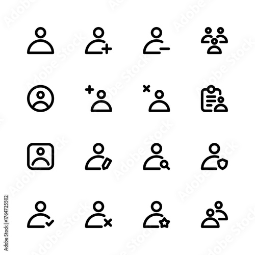 User line lcon vector. Profile icons. User add, remove, edit, search icons. User ui icons.