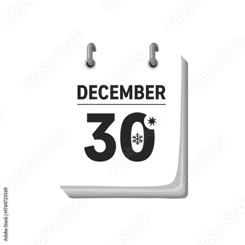 Stylized December 30th Calendar Page Illustrating a Winter Date Reminder Symbol