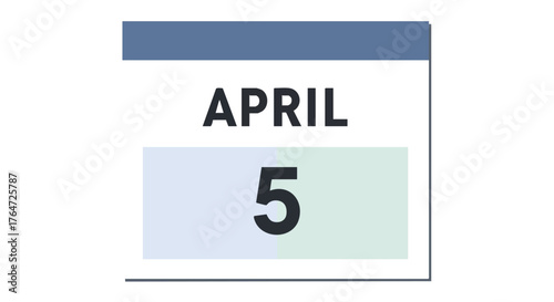 Stylized calendar illustration marking the fifth of April, important date depiction, simple design reminder, month view interface, schedule